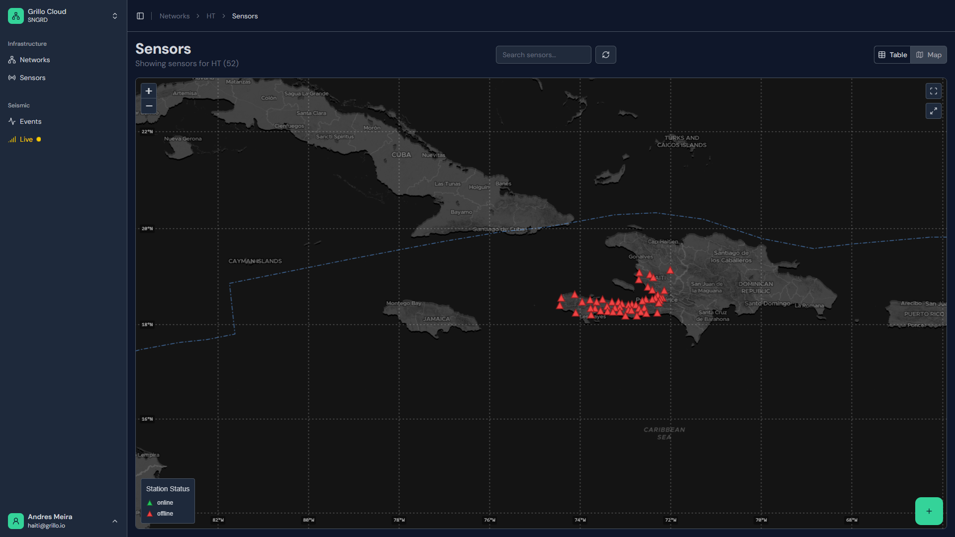 Carte interactive des capteurs